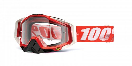 brýle Racecraft Fire Red, 100% - USA (čiré plexi + chránič nosu +20 strhávaček)